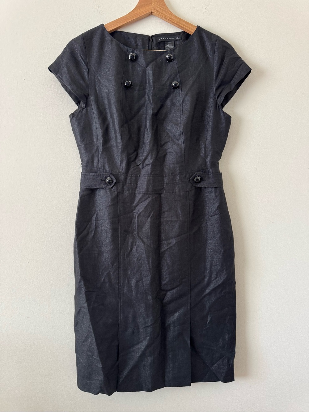 Grace Dane Lewis Black Midi Pencil  Size 6P Short Sleeve Bodycon Sheath Dress